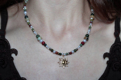 Handmade Woodland Sprite, Sun Charm Beaded Necklace | Waterproof Stainless Steel