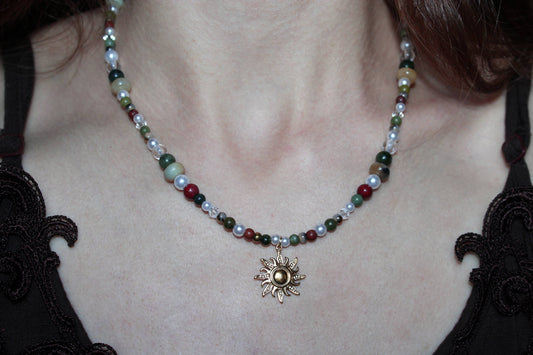 Handmade Woodland Sprite, Sun Charm Beaded Necklace | Waterproof Stainless Steel