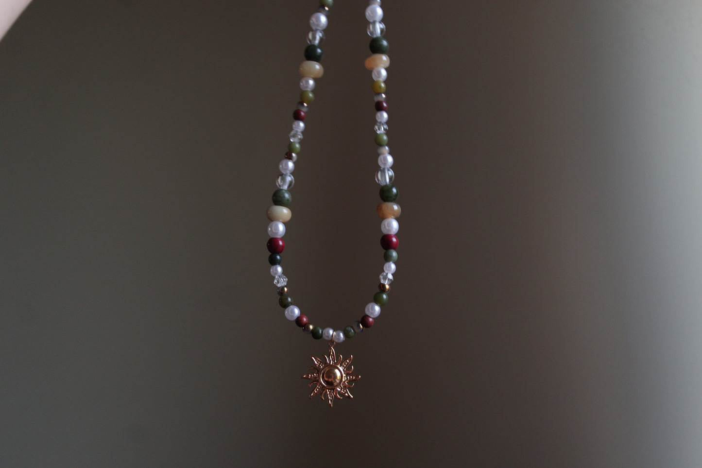 Handmade Woodland Sprite, Sun Charm Beaded Necklace | Waterproof Stainless Steel