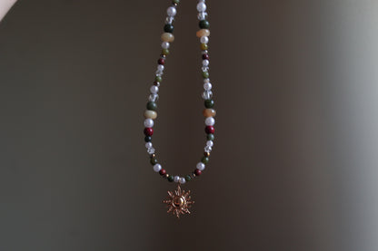 Handmade Woodland Sprite, Sun Charm Beaded Necklace | Waterproof Stainless Steel