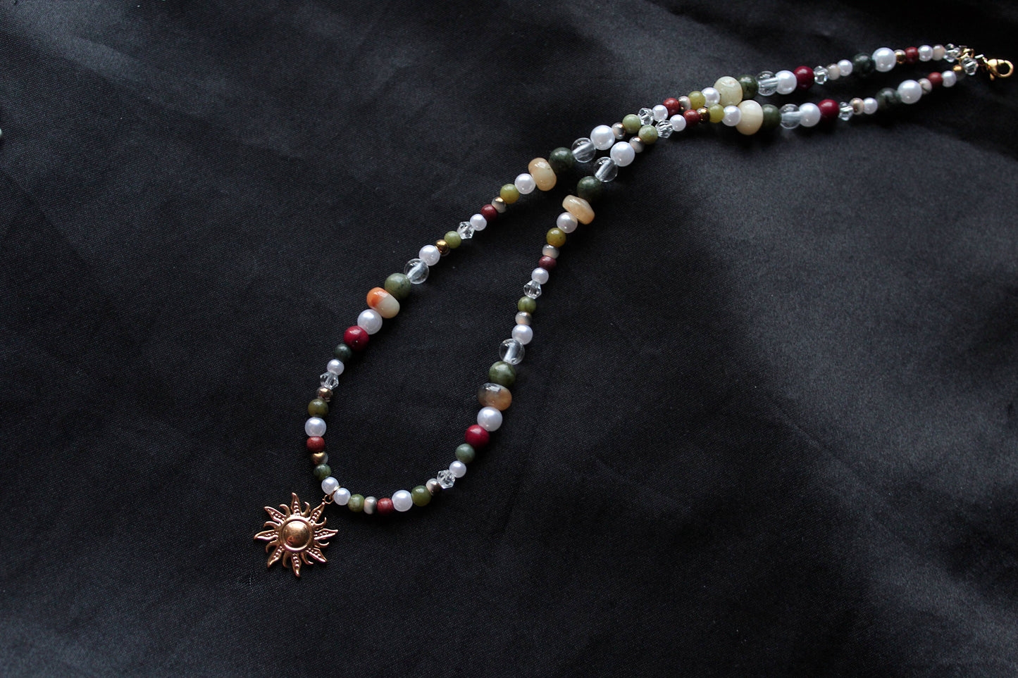 Handmade Woodland Sprite, Sun Charm Beaded Necklace | Waterproof Stainless Steel