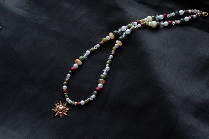 Handmade Woodland Sprite, Sun Charm Beaded Necklace | Waterproof Stainless Steel