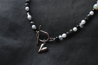 Handmade Wandering Witch, Lava & Labradorite, Heart Toggle Beaded Necklace | Waterproof Stainless Steel