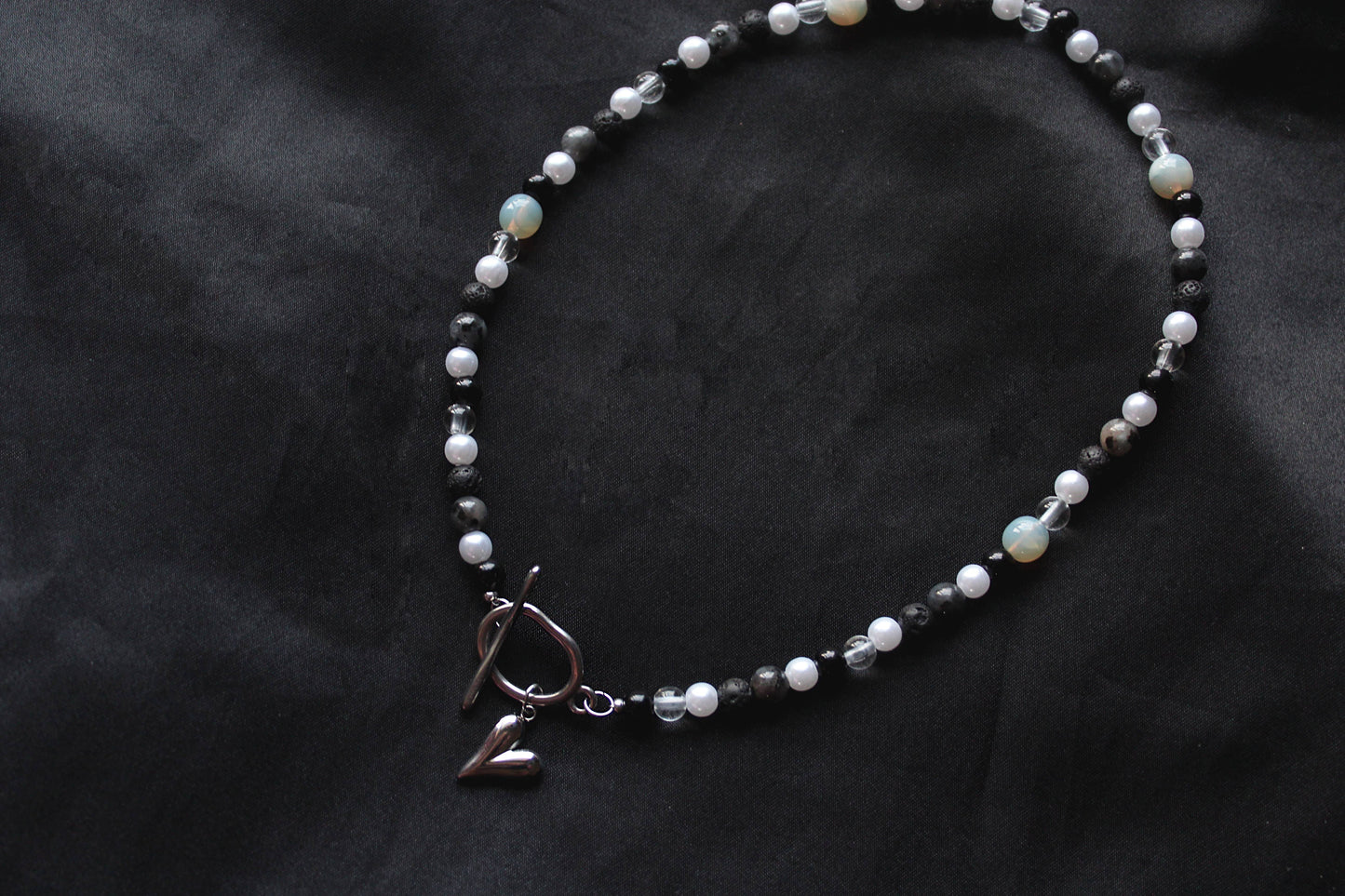 Handmade Wandering Witch, Lava & Labradorite, Heart Toggle Beaded Necklace | Waterproof Stainless Steel