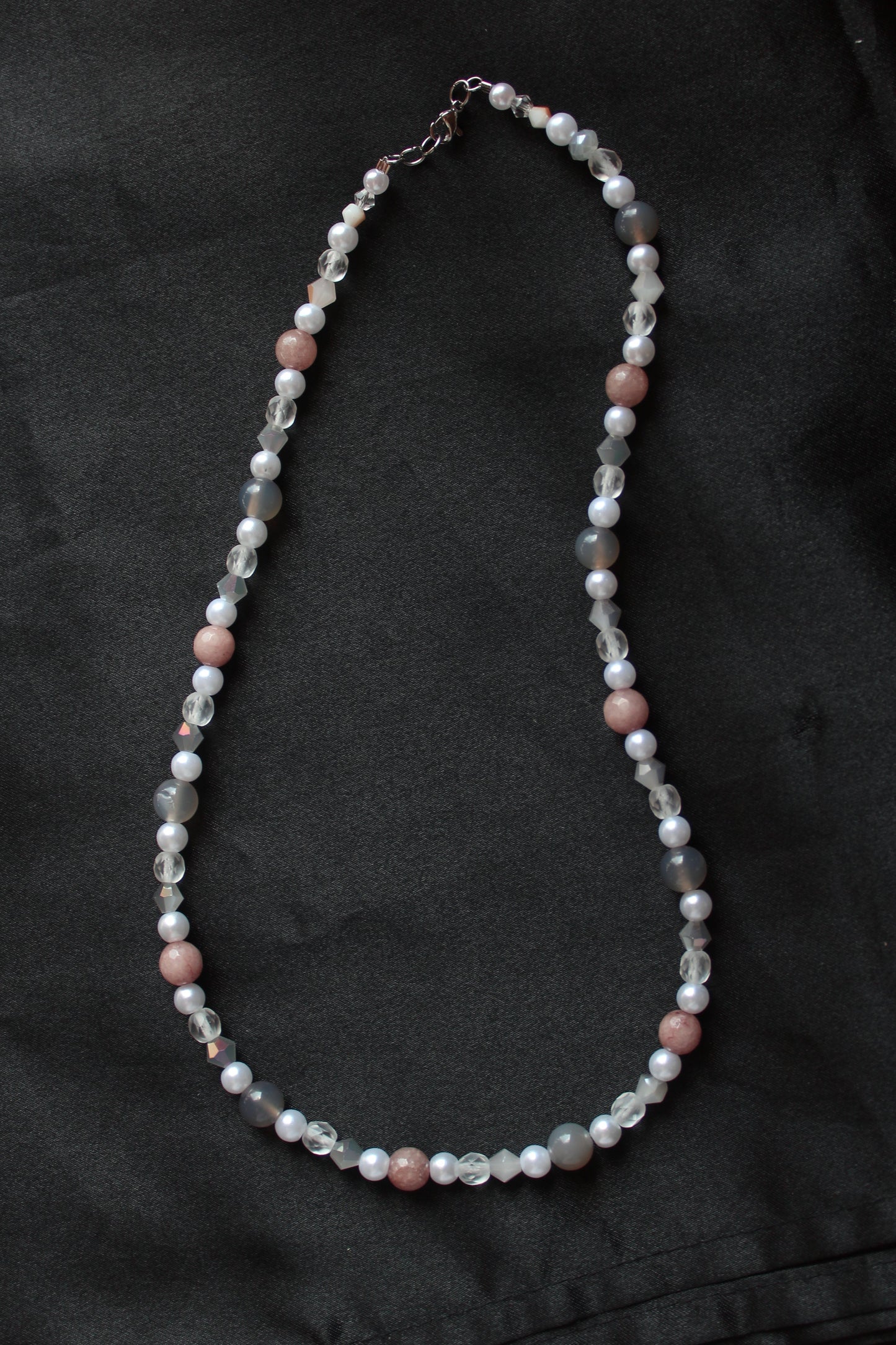 Handmade Moonlit Meadow Jadeite & Agate Beaded Necklace | Waterproof Stainless Steel