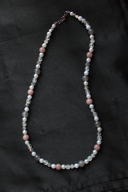 Handmade Moonlit Meadow Jadeite & Agate Beaded Necklace | Waterproof Stainless Steel