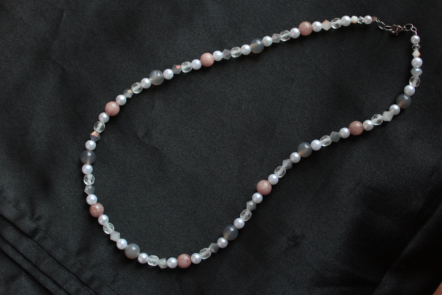 Handmade Moonlit Meadow Jadeite & Agate Beaded Necklace | Waterproof Stainless Steel