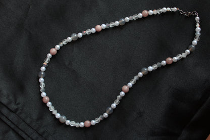 Handmade Moonlit Meadow Jadeite & Agate Beaded Necklace | Waterproof Stainless Steel