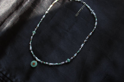Handmade, Verdant Sun, Aventurine, Amazonite, Charm, Beaded Necklace | Waterproof Stainless Steel