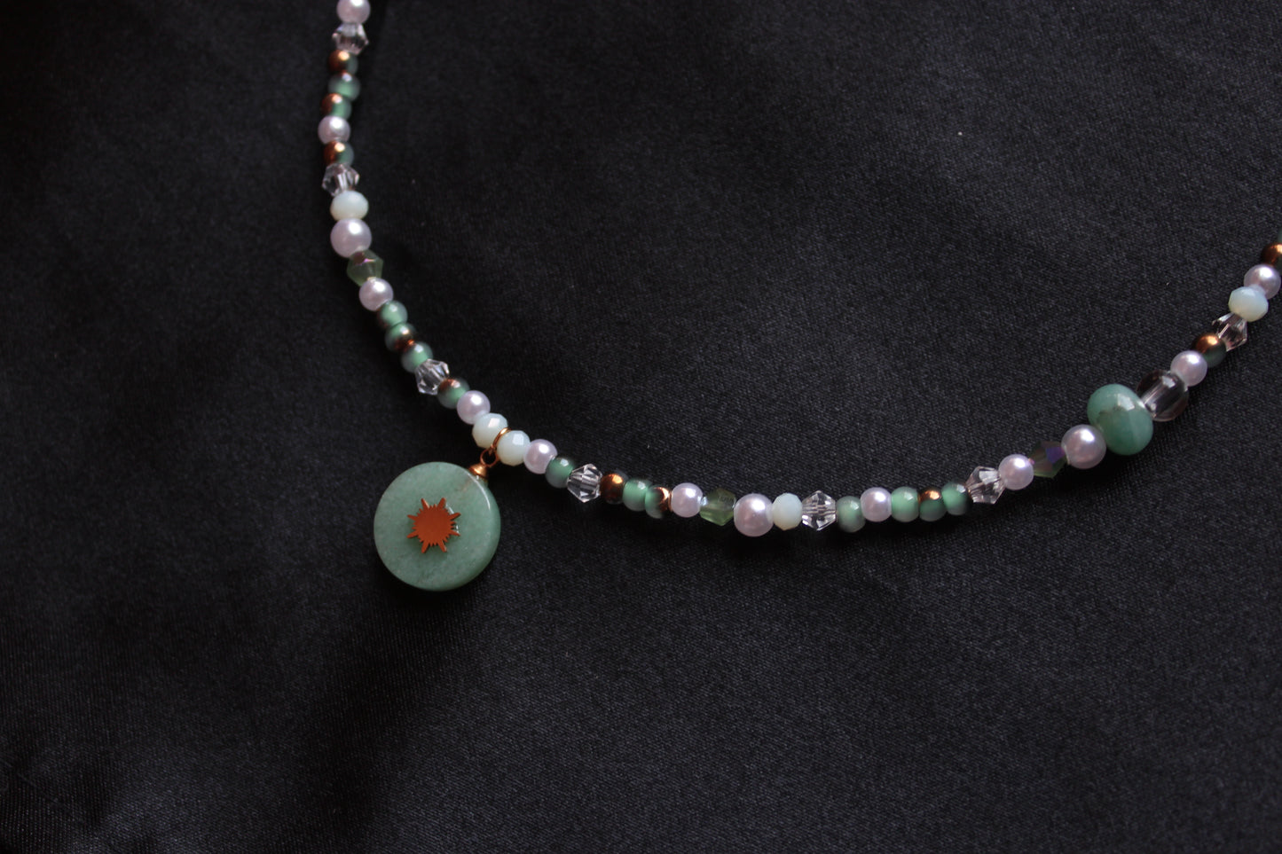 Handmade, Verdant Sun, Aventurine, Amazonite, Charm, Beaded Necklace | Waterproof Stainless Steel