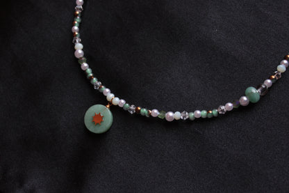 Handmade, Verdant Sun, Aventurine, Amazonite, Charm, Beaded Necklace | Waterproof Stainless Steel
