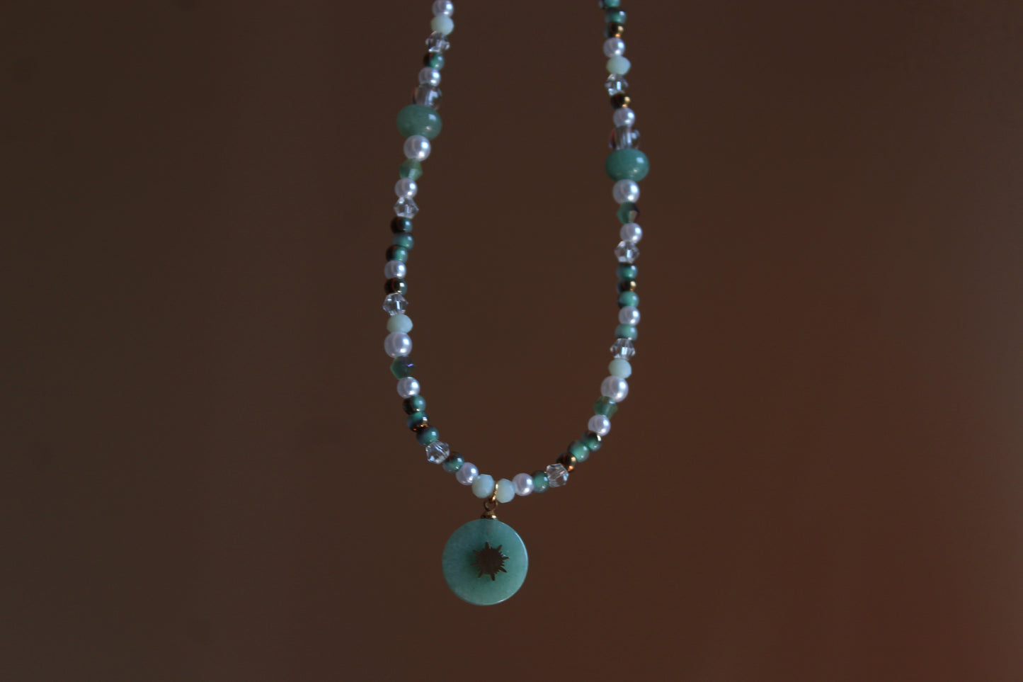Handmade, Verdant Sun, Aventurine, Amazonite, Charm, Beaded Necklace | Waterproof Stainless Steel