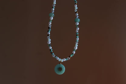 Handmade, Verdant Sun, Aventurine, Amazonite, Charm, Beaded Necklace | Waterproof Stainless Steel