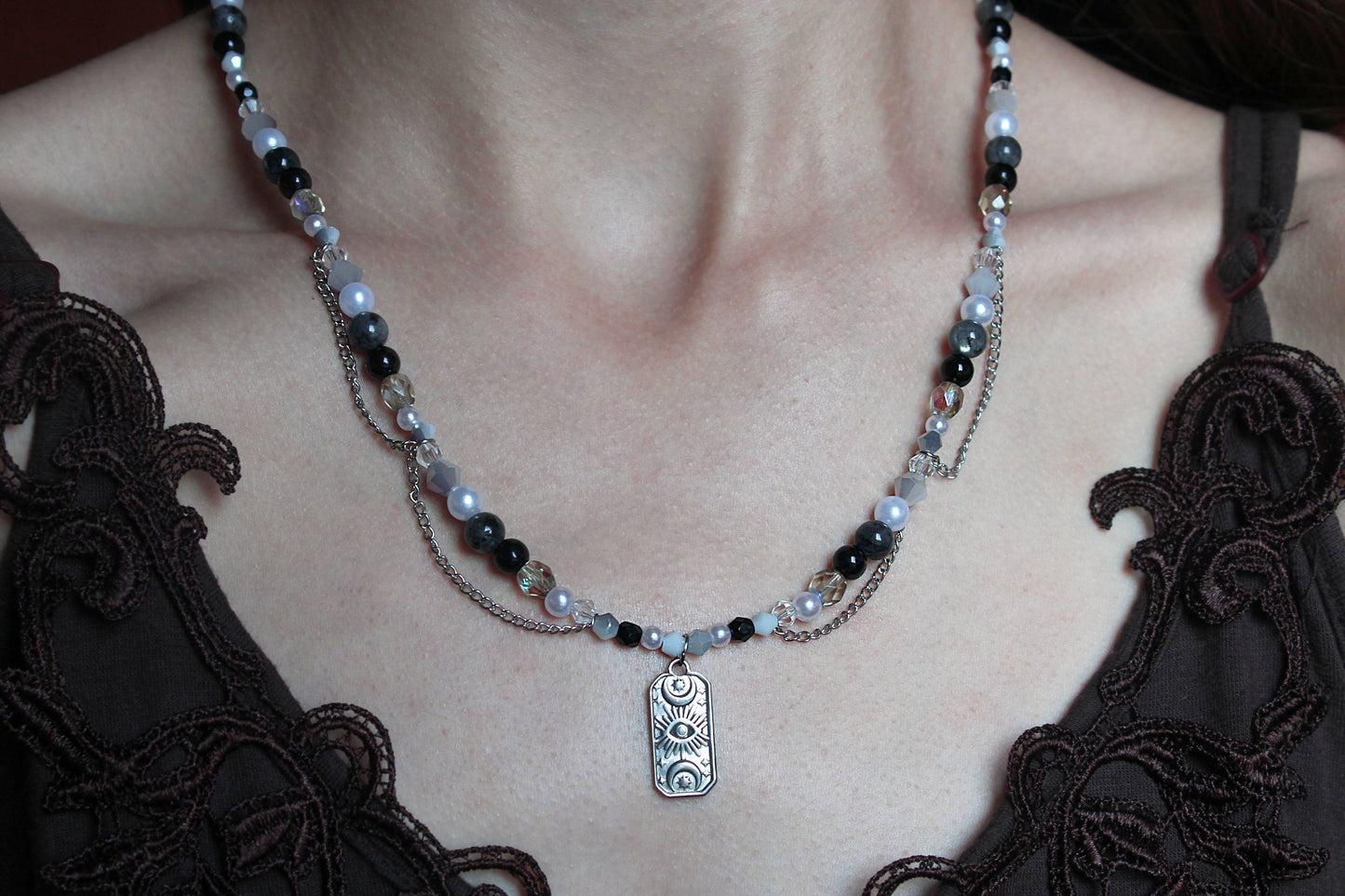 Handmade, The Deviner, Labradorite Stone, Chains, Beaded Necklace | Waterproof Stainless Steel