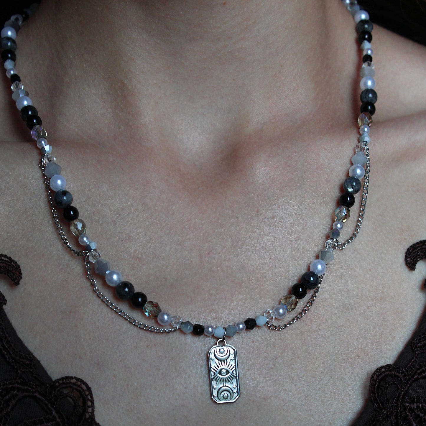Handmade, The Deviner, Labradorite Stone, Chains, Beaded Necklace | Waterproof Stainless Steel