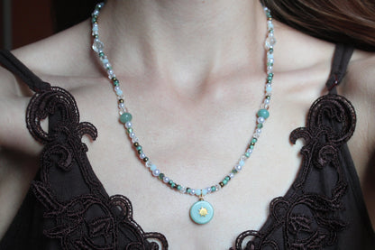 Handmade, Verdant Sun, Aventurine, Amazonite, Charm, Beaded Necklace | Waterproof Stainless Steel