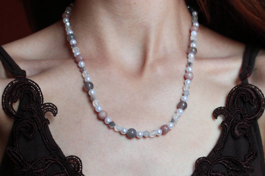 Handmade Moonlit Meadow Jadeite & Agate Beaded Necklace | Waterproof Stainless Steel