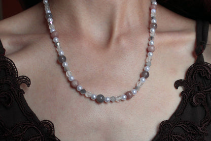 Handmade Moonlit Meadow Jadeite & Agate Beaded Necklace | Waterproof Stainless Steel
