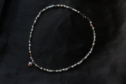 Handmade, Enchanted Emerald, Heart Charm, Beaded Necklace | Waterproof Stainless Steel