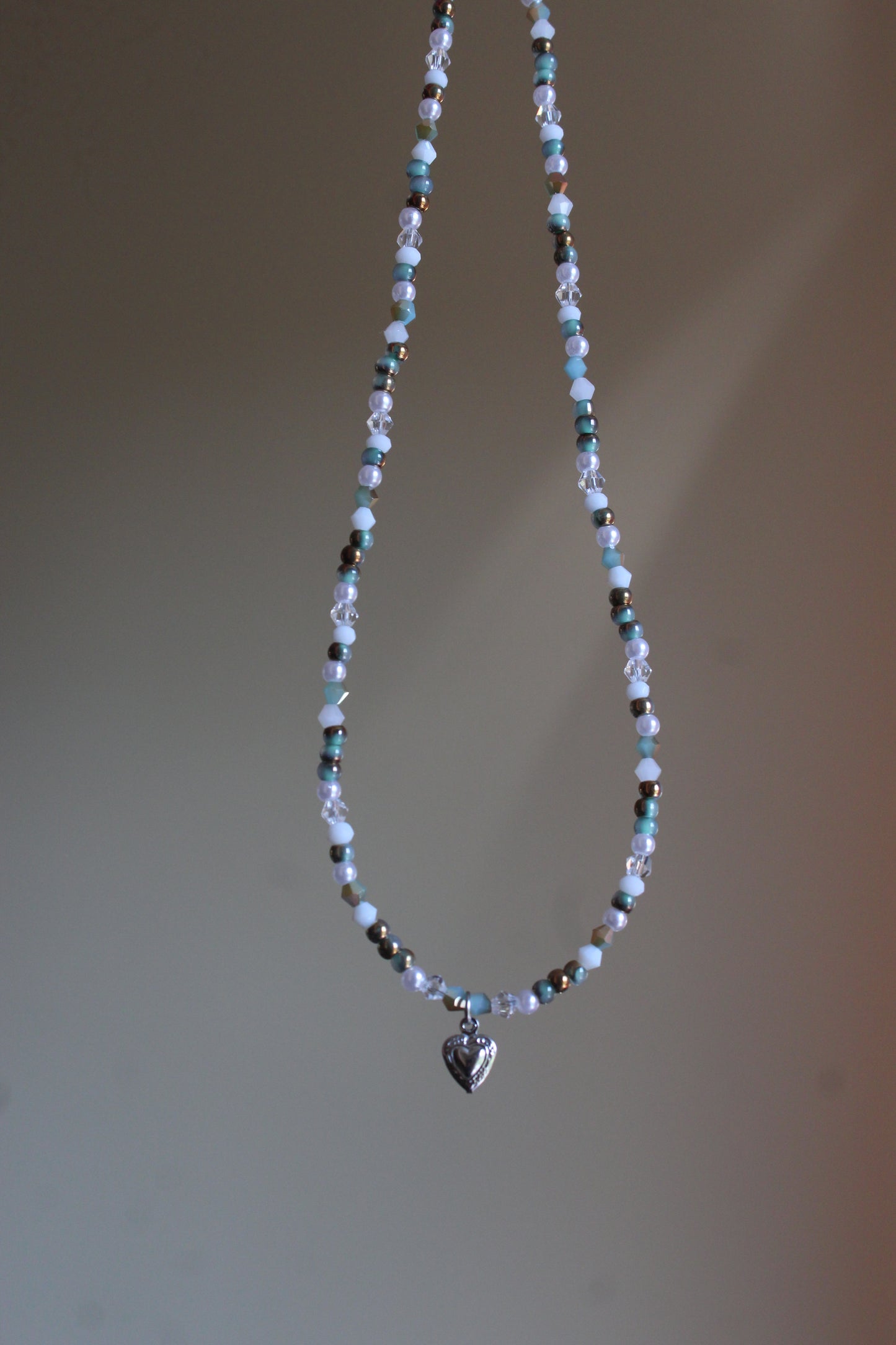 Handmade, Enchanted Emerald, Heart Charm, Beaded Necklace | Waterproof Stainless Steel