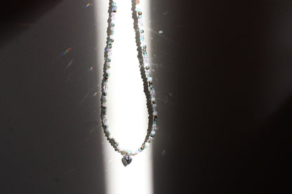 Handmade, Enchanted Emerald, Heart Charm, Beaded Necklace | Waterproof Stainless Steel