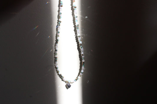 Handmade, Enchanted Emerald, Heart Charm, Beaded Necklace | Waterproof Stainless Steel