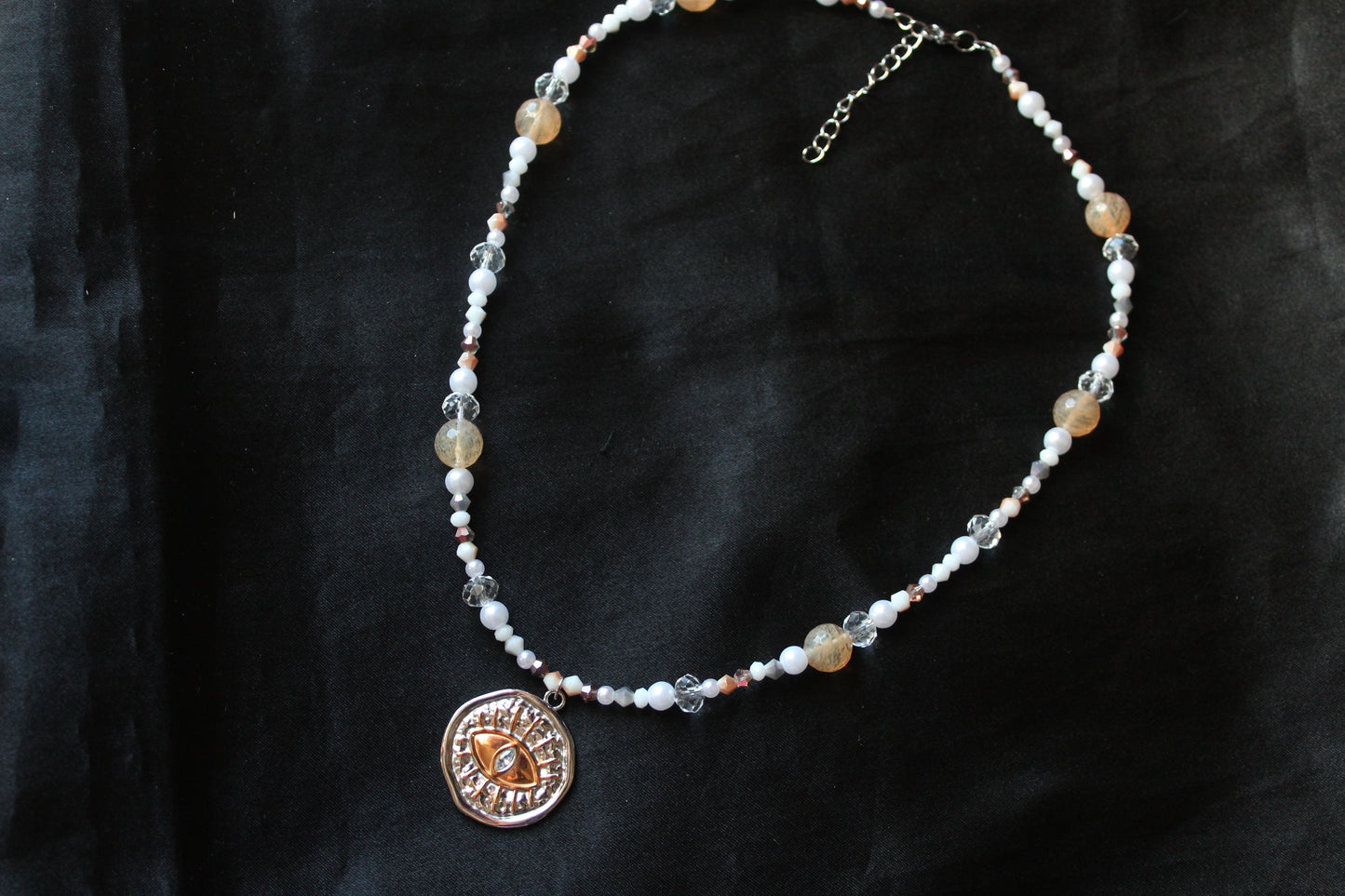 Handmade, Pirate's Lemon, Eye, Coin Charm, Beaded Necklace | Waterproof Stainless Steel