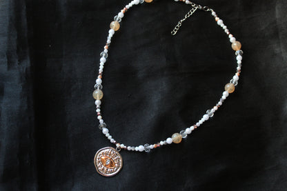 Handmade, Pirate's Lemon, Eye, Coin Charm, Beaded Necklace | Waterproof Stainless Steel