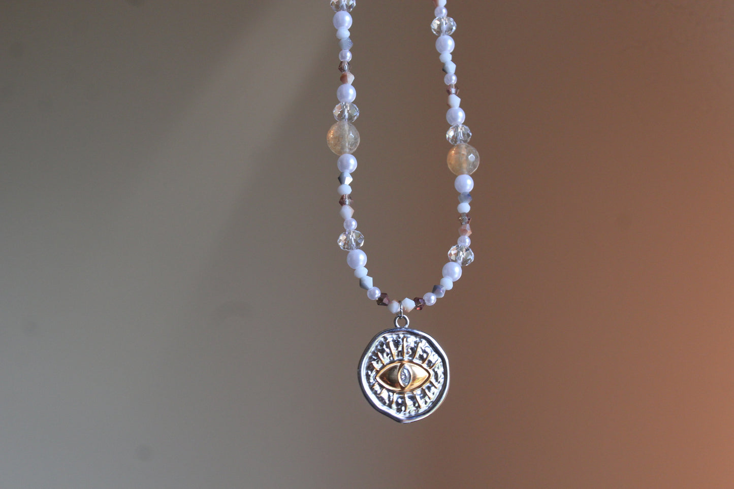 Handmade, Pirate's Lemon, Eye, Coin Charm, Beaded Necklace | Waterproof Stainless Steel