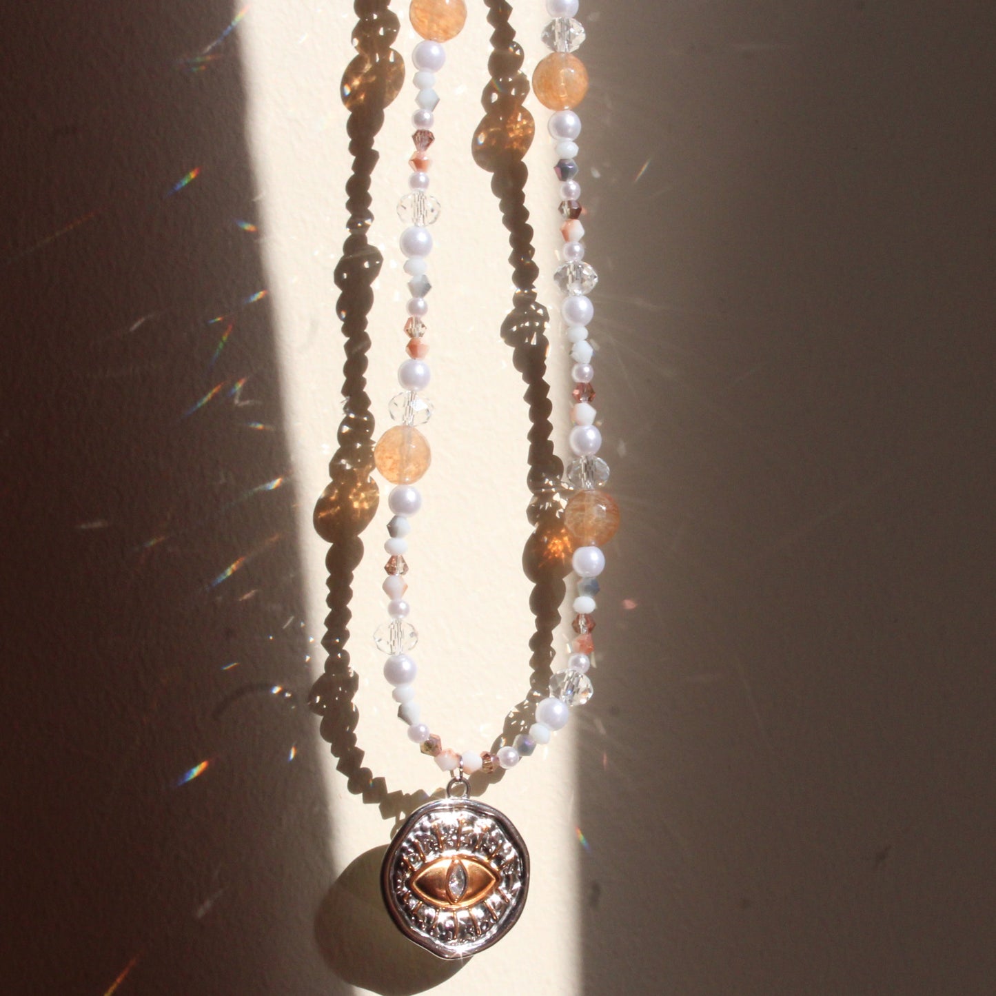 Handmade, Pirate's Lemon, Eye, Coin Charm, Beaded Necklace | Waterproof Stainless Steel