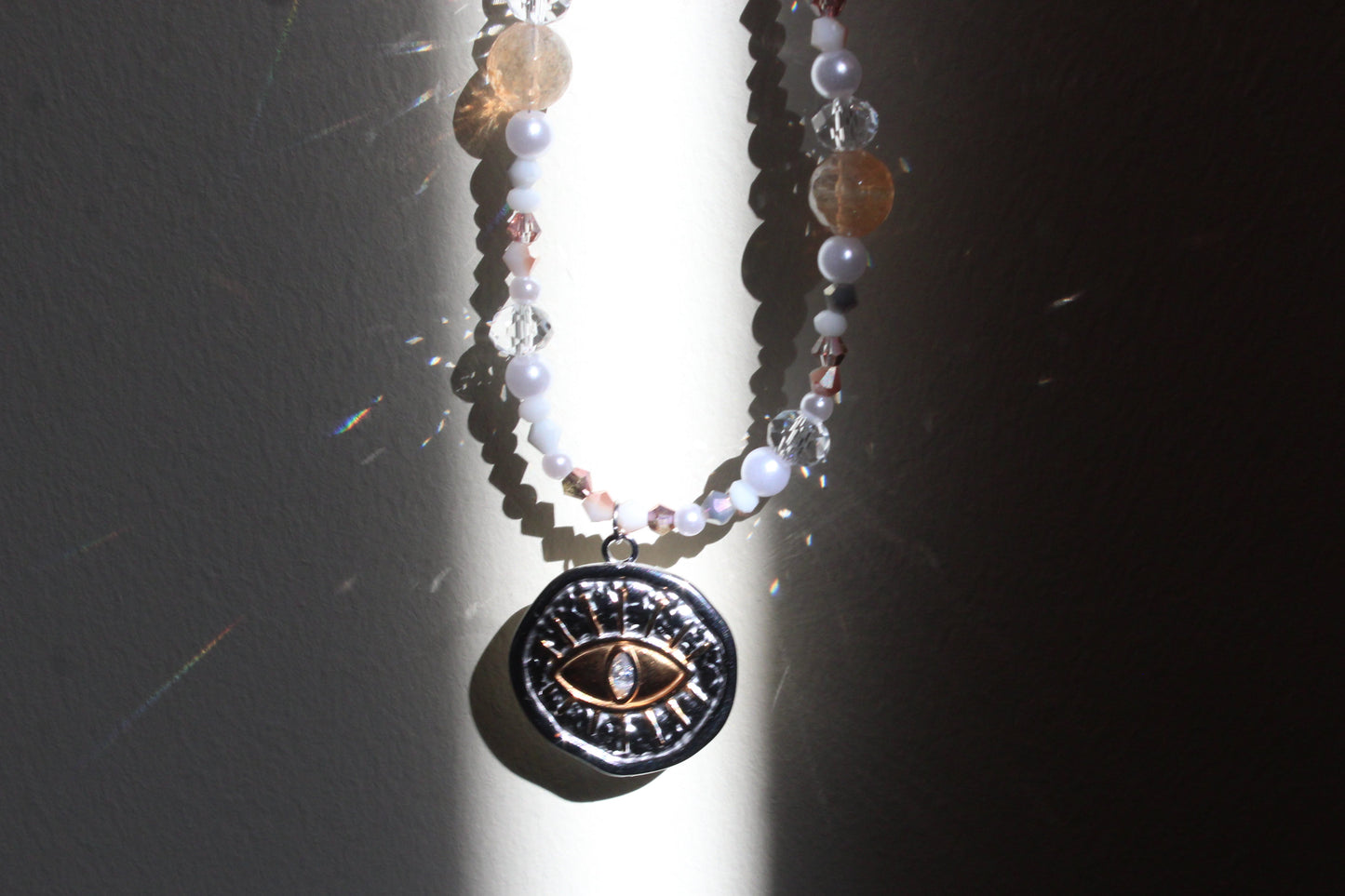 Handmade, Pirate's Lemon, Eye, Coin Charm, Beaded Necklace | Waterproof Stainless Steel