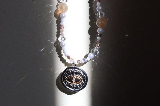 Handmade, Pirate's Lemon, Eye, Coin Charm, Beaded Necklace | Waterproof Stainless Steel