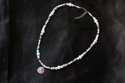 Handmade, Mermaid's Treasure, Shell Charm, Opalite, Beaded Necklace | Waterproof Stainless Steel