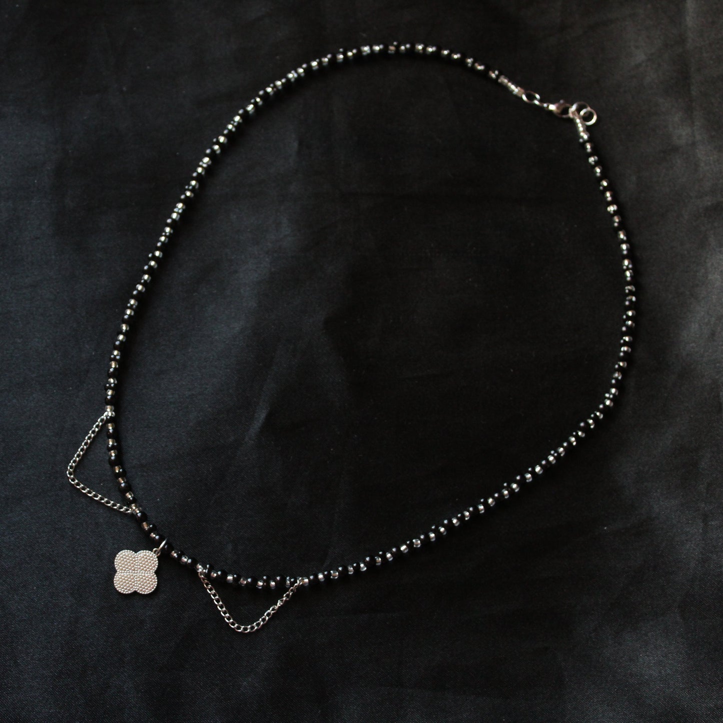 Handmade, Witch's Midnight Clover, Chains, Beaded Necklace | Waterproof Stainless Steel