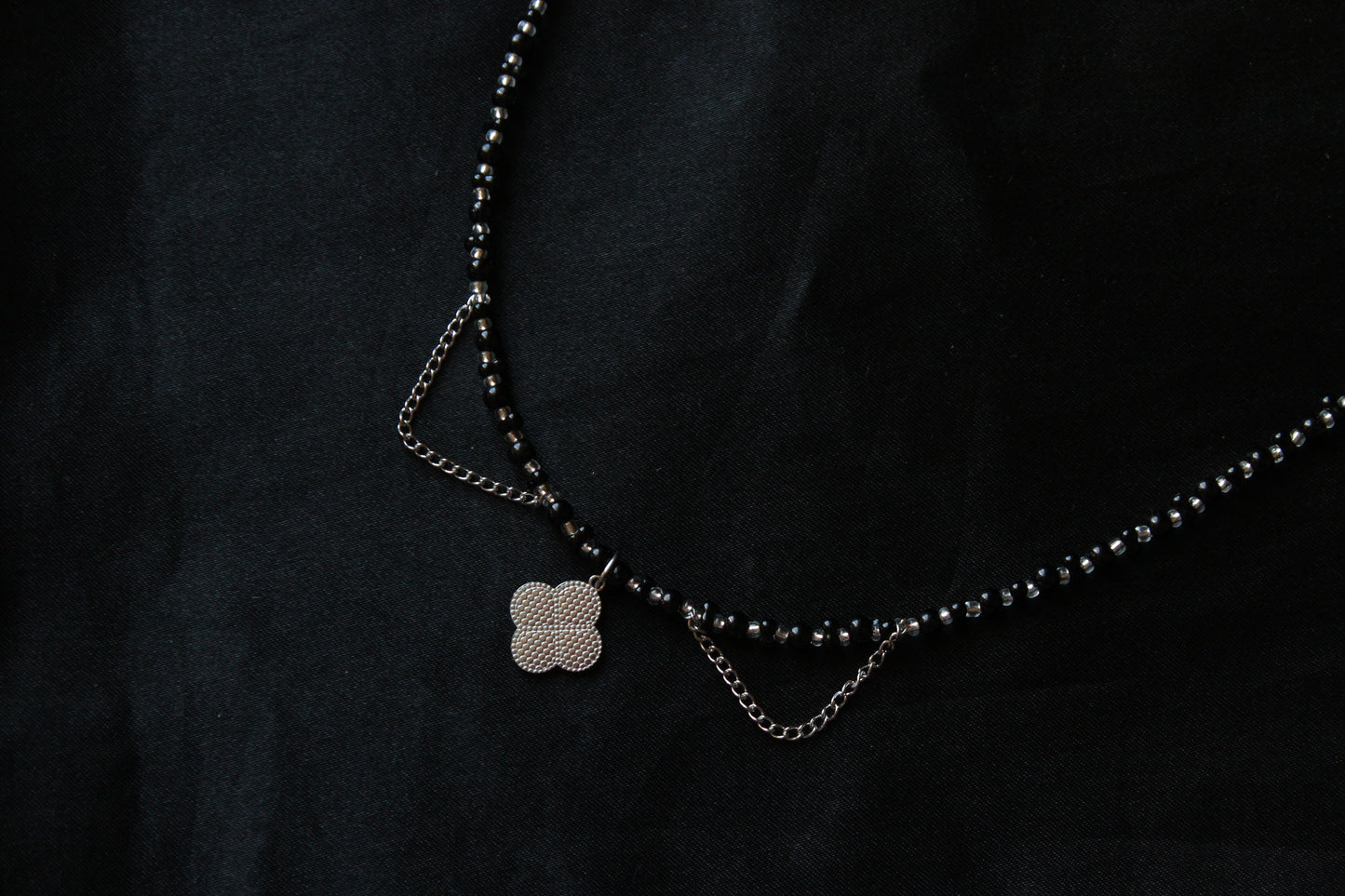 Handmade, Witch's Midnight Clover, Chains, Beaded Necklace | Waterproof Stainless Steel