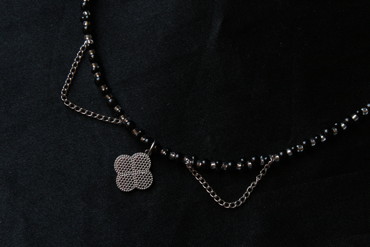 Handmade, Witch's Midnight Clover, Chains, Beaded Necklace | Waterproof Stainless Steel