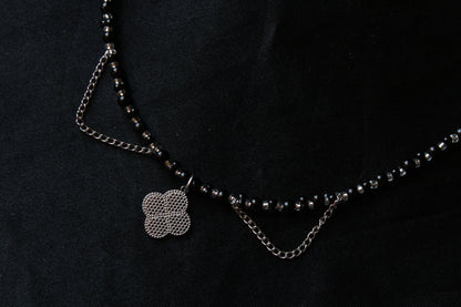 Handmade, Witch's Midnight Clover, Chains, Beaded Necklace | Waterproof Stainless Steel