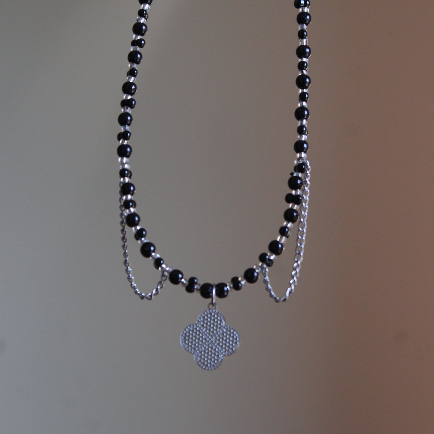 Handmade, Witch's Midnight Clover, Chains, Beaded Necklace | Waterproof Stainless Steel