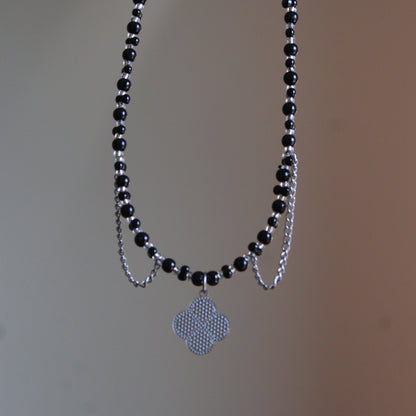 Handmade, Witch's Midnight Clover, Chains, Beaded Necklace | Waterproof Stainless Steel