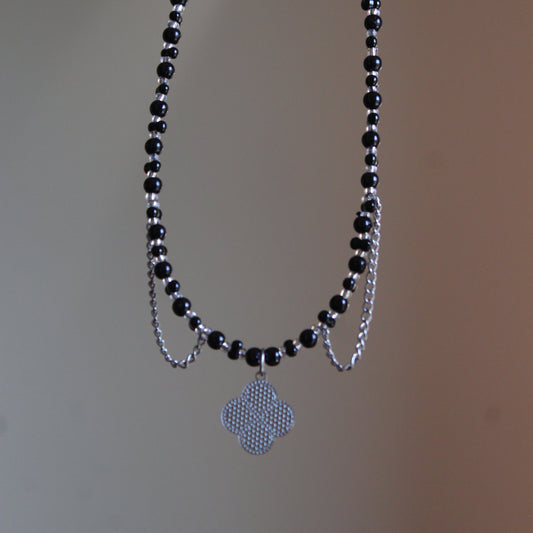 Handmade, Witch's Midnight Clover, Chains, Beaded Necklace | Waterproof Stainless Steel