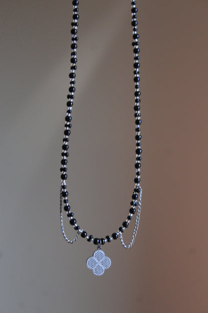 Handmade, Witch's Midnight Clover, Chains, Beaded Necklace | Waterproof Stainless Steel
