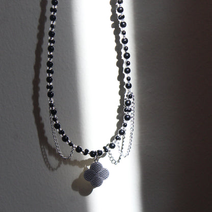 Handmade, Witch's Midnight Clover, Chains, Beaded Necklace | Waterproof Stainless Steel