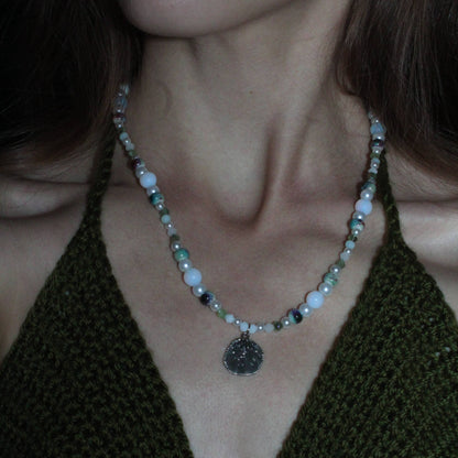 Handmade, Mermaid's Treasure, Shell Charm, Opalite, Beaded Necklace | Waterproof Stainless Steel