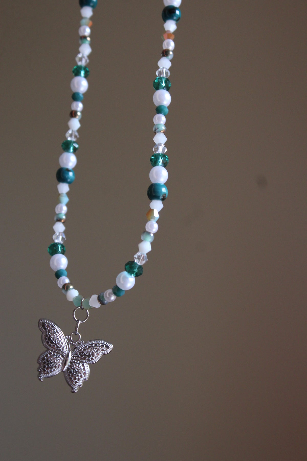 Handmade, Whispering Lagoon, Butterfly Charm, Beaded Necklace | Waterproof Stainless Steel