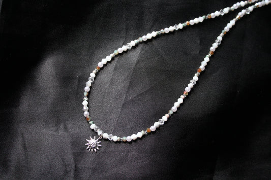 Handmade, Dainty, Cloudy Forest Sky, Sun Charm, Beaded Necklace | Waterproof Stainless Steel