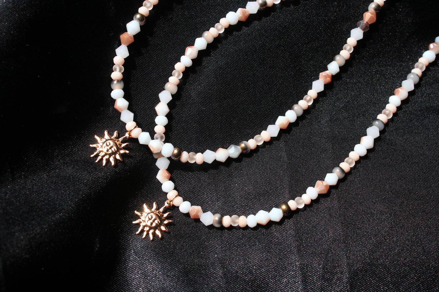 Handmade, Dainty, Sunset & Eclipse, Sun Charm, Beaded Necklace | Waterproof Stainless Steel