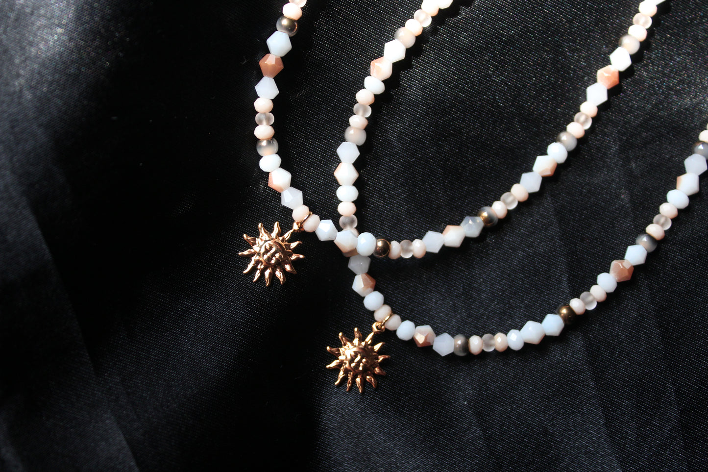 Handmade, Dainty, Sunset & Eclipse, Sun Charm, Beaded Necklace | Waterproof Stainless Steel