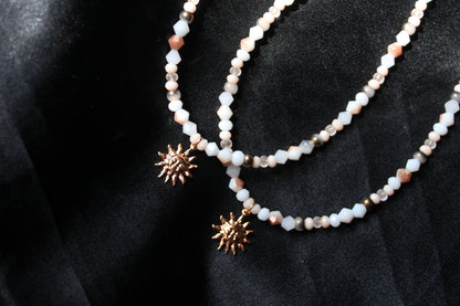 Handmade, Dainty, Sunset & Eclipse, Sun Charm, Beaded Necklace | Waterproof Stainless Steel