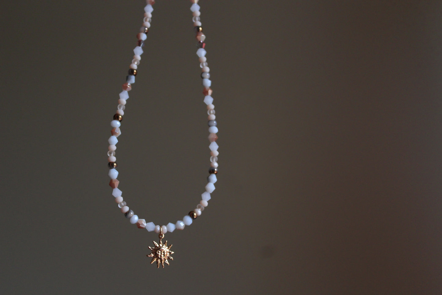Handmade, Dainty, Sunset & Eclipse, Sun Charm, Beaded Necklace | Waterproof Stainless Steel