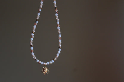 Handmade, Dainty, Sunset & Eclipse, Sun Charm, Beaded Necklace | Waterproof Stainless Steel